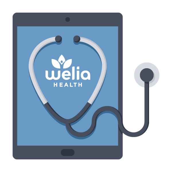 Welia Health Telehealth icon with iPad and stethescope
