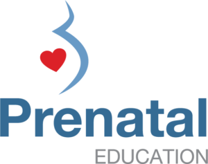 prenatal education logo with pregnant belly and heart