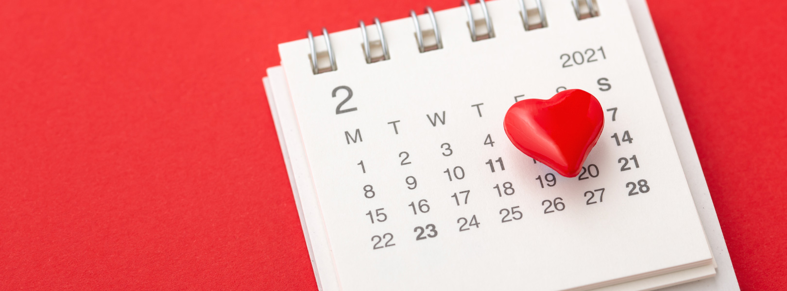 February 2021 calendar with red heart