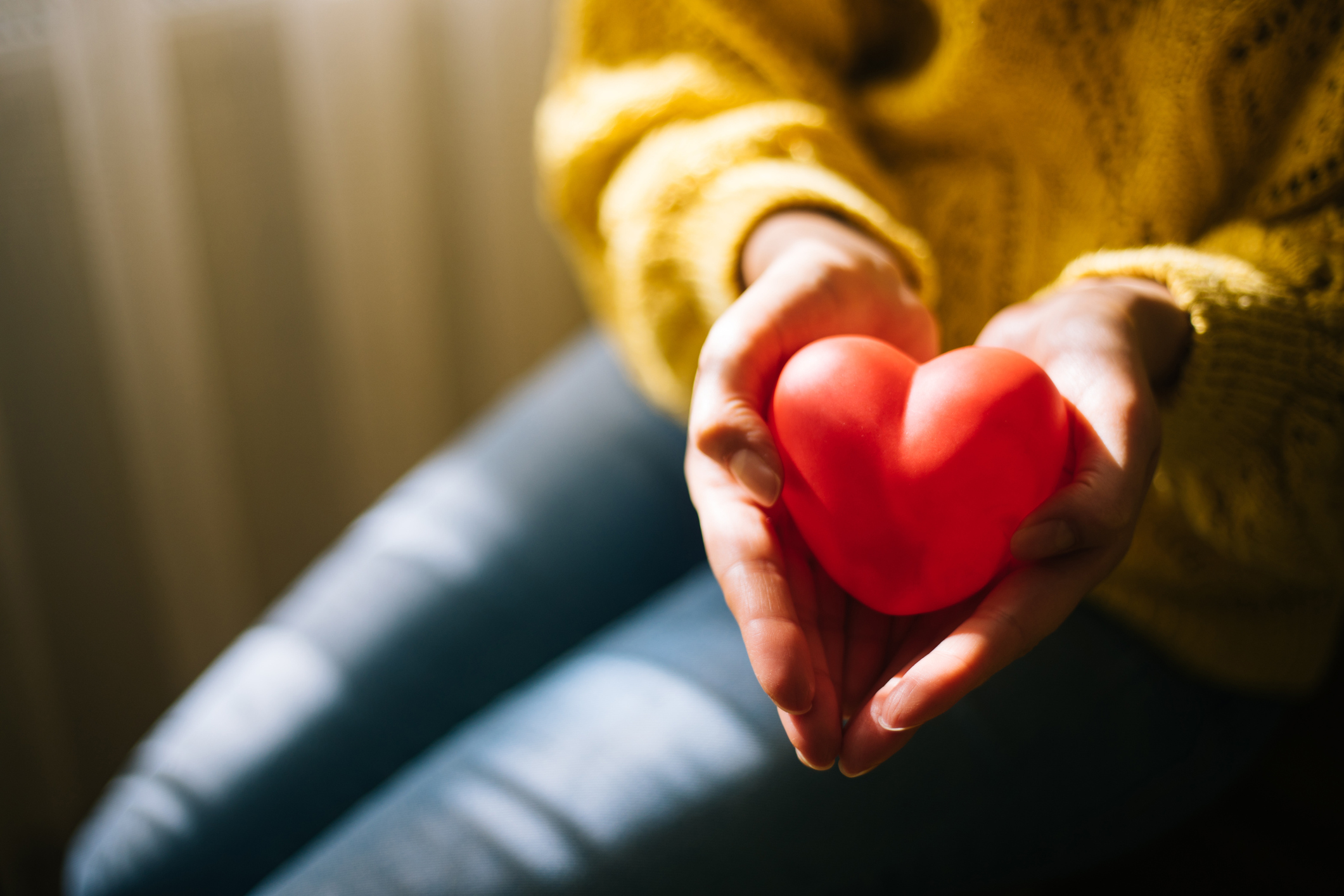 Women holding a toy heart with care