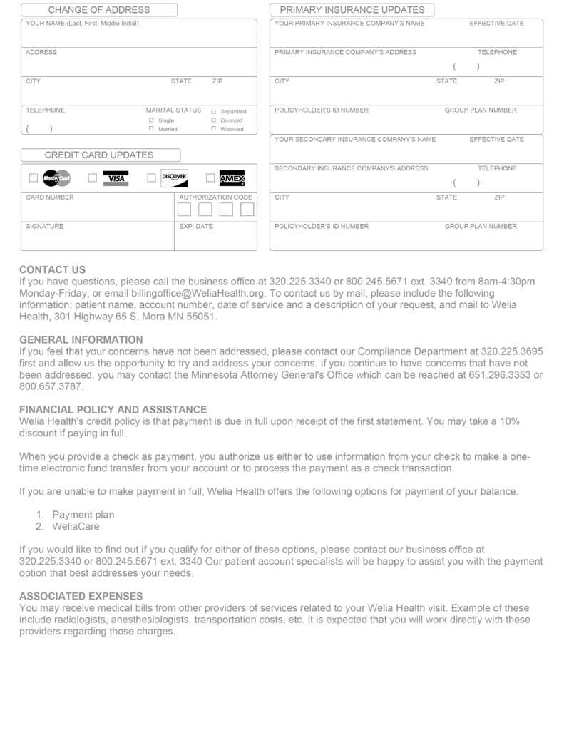 Sample of new Welia Health billing statement (back)