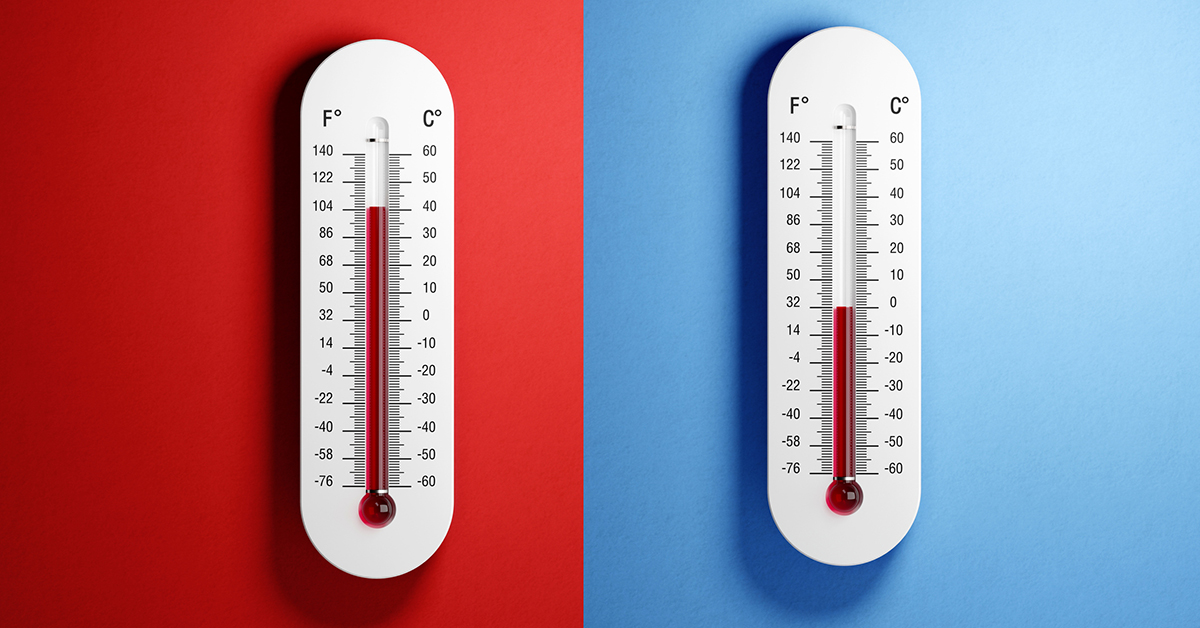 Two thermometers, one hot and one cold