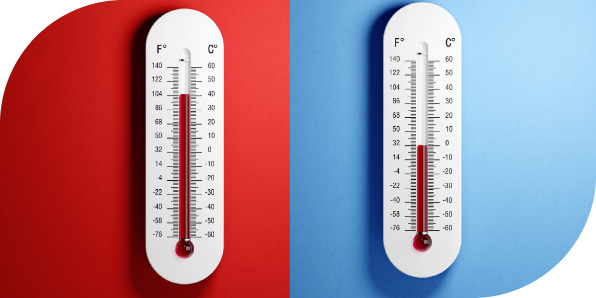 Graphic displaying two thermometers, one hot and one cold