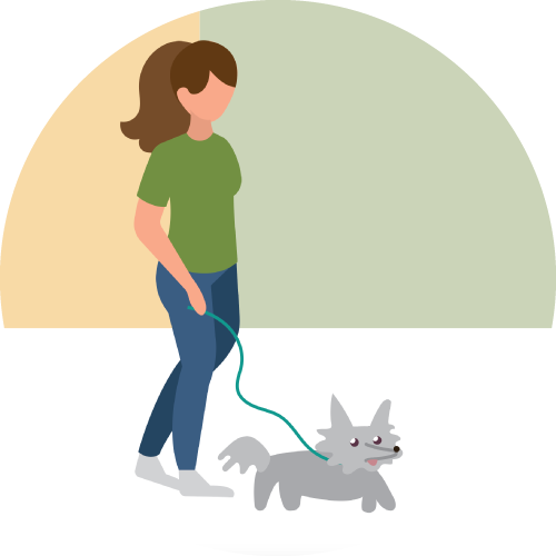 Illustration woman walking her dog