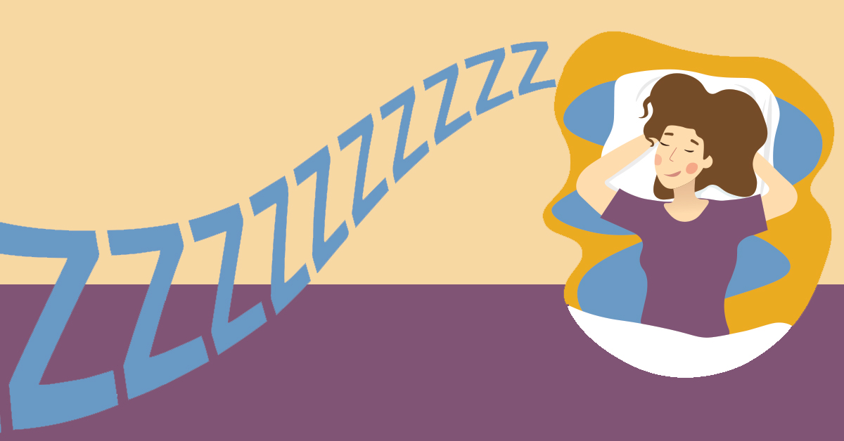 Illustration of a women sleeping with head on a pillow. Zzzzzzs.