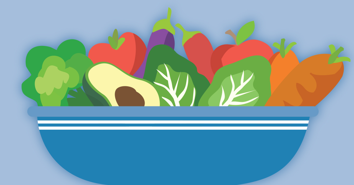 Illustration of a bowl filled with vegetables