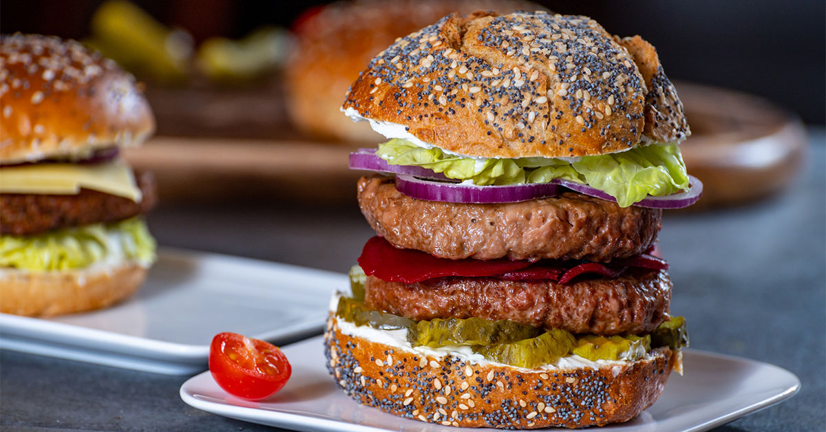 Vegetarian hamburgers made from plant-based grilled burgers