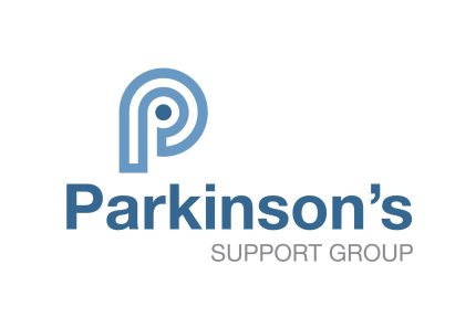 White background with blue Parkinsons logo with grey text below reads support group