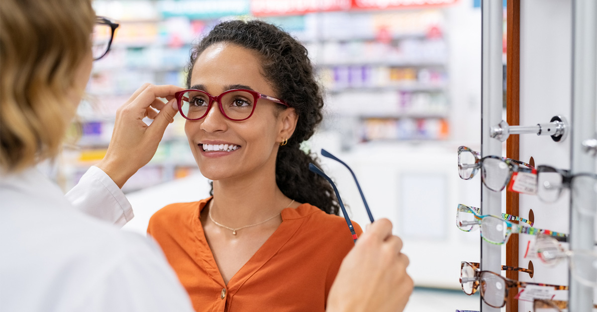 Female patient being fitted for eyeglasses