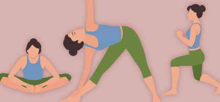 Illustration of a woman in three yoga poses